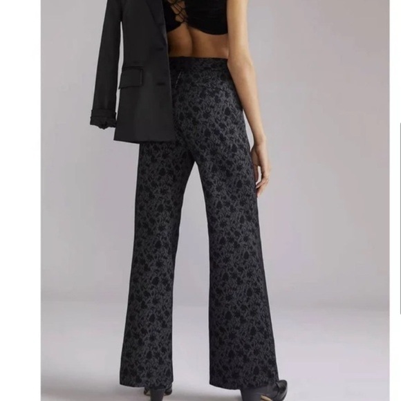 Anthropologie Maeve Jacquard Black Gray Floral Paisley Flare Wide Leg Pants 0 - Picture 4 of 7